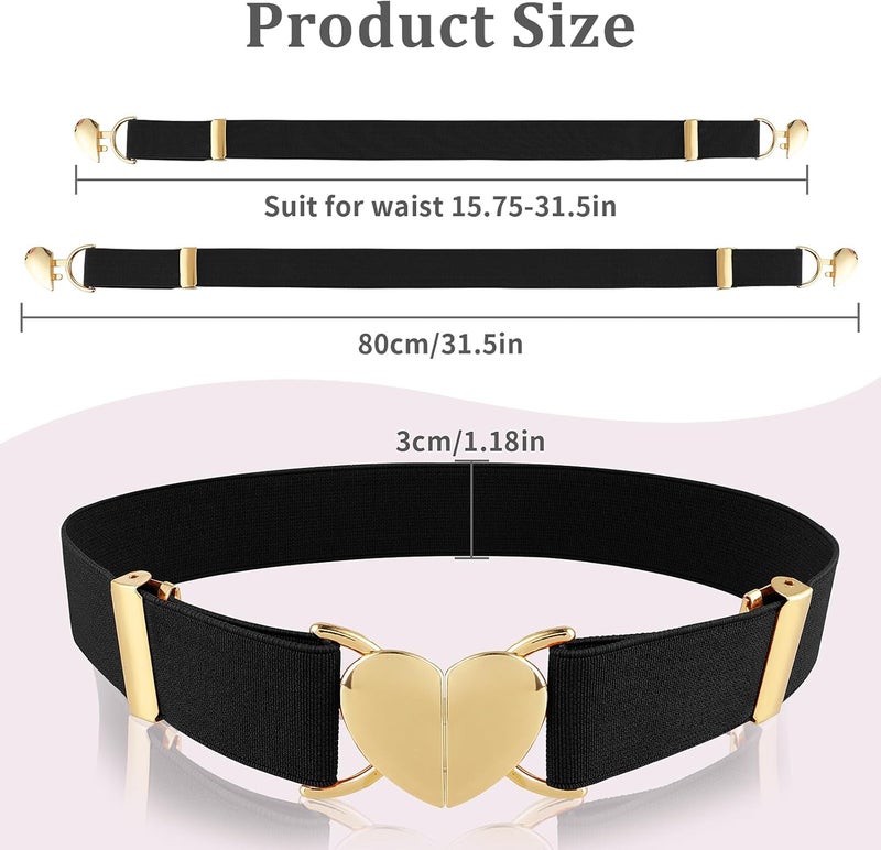 Andibro Heart Elastic Waist Belts for Girls, Adjustable Woven Stretch Belt Fashion Metal Heart Buckle Waistband for Women - Image 3